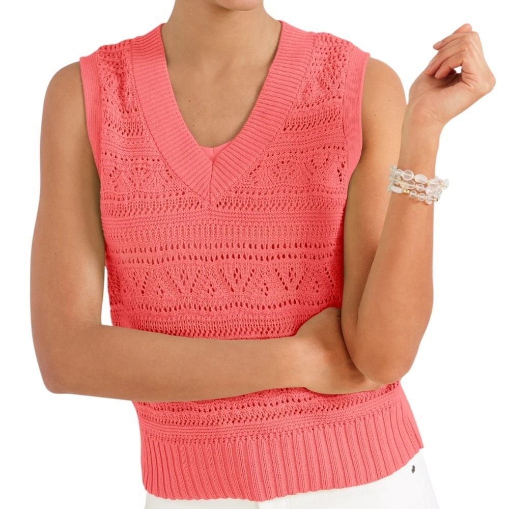 Talbots Sleeveless Mixed Stitch Sweater Vest Coral Sz M‎ Resort Colorful Coastal